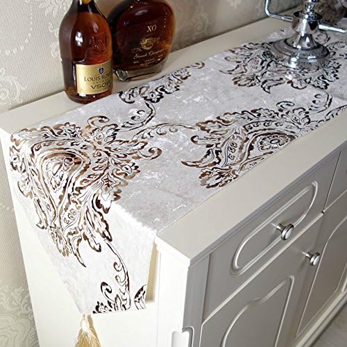 SAEKLL-Classic European flock gilding table runner-bed luxury vintage Tea towel 32200cm,White
