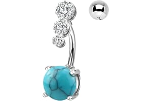 CM Crareesi Mania Women Boho Belly Rings Turquoise Stone Curved Barbell Belly Rings Piercing Jewelry, Metal Stone, cubic-zirc