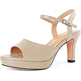 Zamikoo Womens Platform Heels Chunky High Heeled Sandals Open Round Toe Slingback Heels Ankle Strap Wedding Fashion Shoes 3.5 Inch