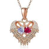 Angel Wings Necklace 925 Sterling Silver Rose Heart Birthstone Necklace June July Birthstone Jewelry Romantic Gifts for Women