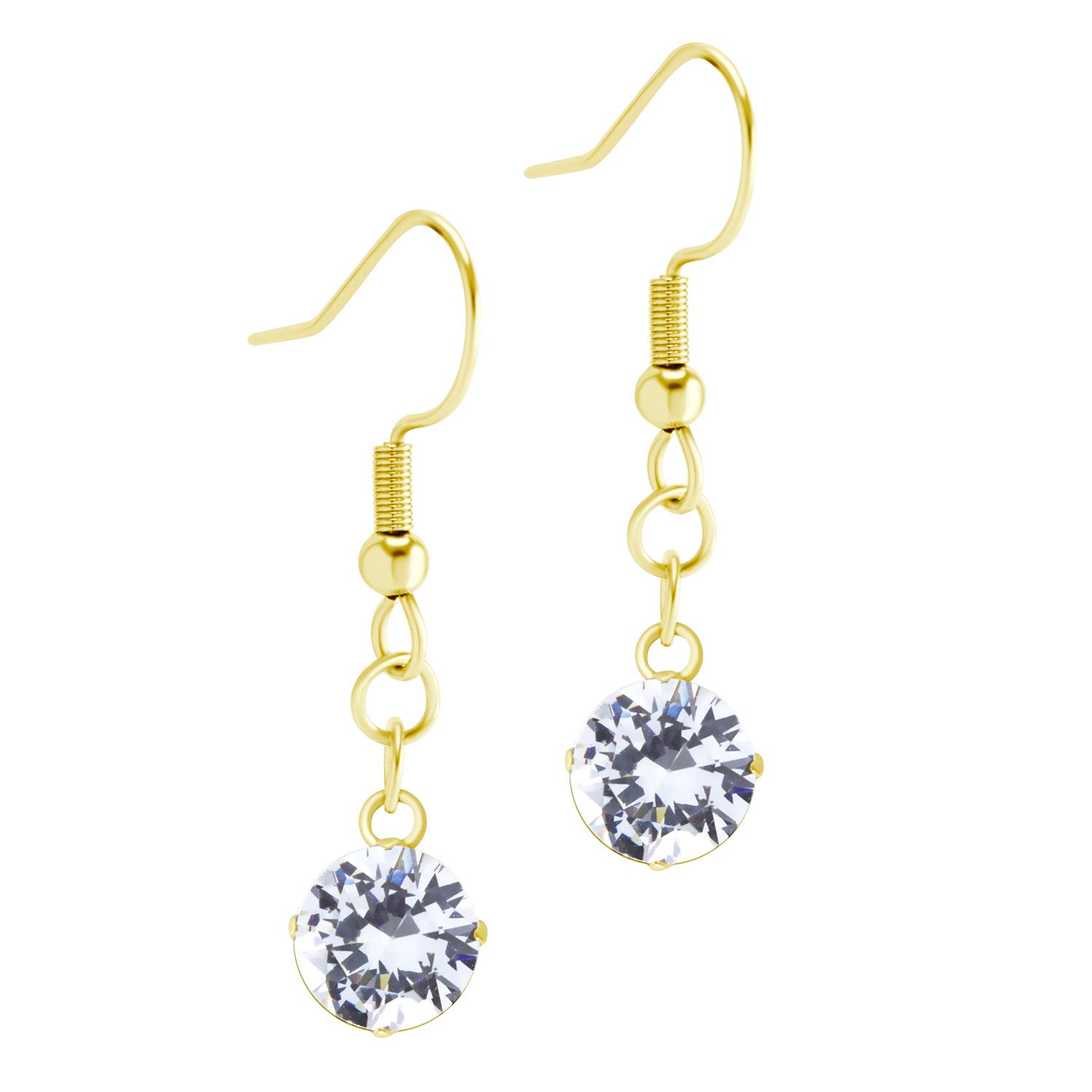 555Jewelry Stainless Steel Sparkly Brilliant Cut CZ Crystals Drop Dangle Round Earrings for Women, Rhinestones Earrings for Women, Non Allergic Nickel Free Earrings, Gold