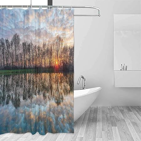 Lake House Decor Precision Custom Shower Curtain Magical Lake Sunset With The Mirroring Crystal Water And Horizon Over Forest Boho Photo Modern Bathroom Decoration W108 X L72 Inch Multi Amazon Co Uk Kitchen