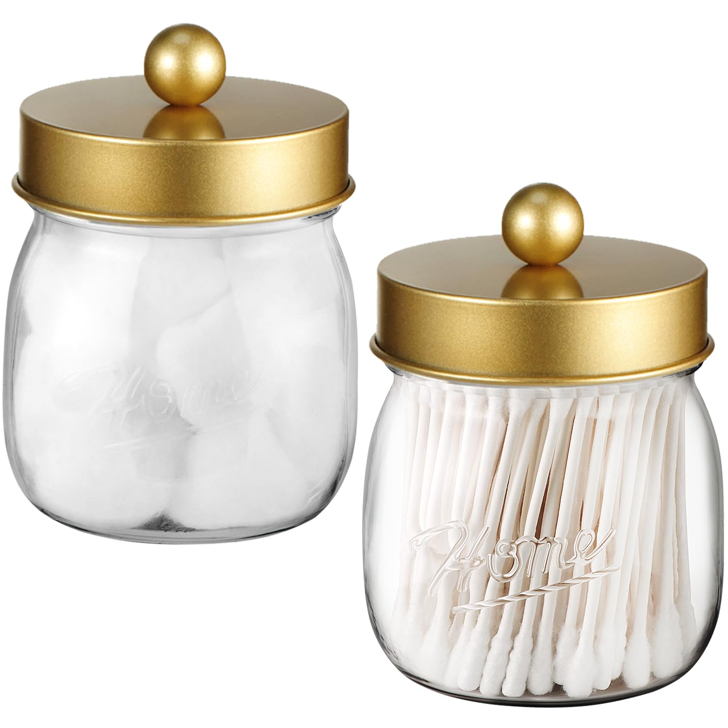 Photo 1 of *1 pack*Farmhouse Decor Apothecary Jar Set,Mason Jar Bathroom Vanity Storage Organizer Canister - Qtip Holder Plastic Acrylic Jar for Cotton Swabs,Cotton Pads,Floss Picks,Paper Clips,Hair Clips(2 Pack,Gold)