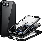JETech Case for iPhone 16e 6.1-Inch 2025 with Built-in Tempered Glass Screen Protector, 360 Degree Full Body Shockproof Phone Cover, Heavy Duty Protection Clear Back (Black)