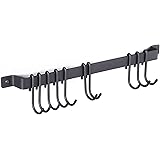 Wallniture Gourmet Kitchen Rail with 10 Hooks | Wall Mounted Wrought Iron Hanging Utensil Holder Rack with Black 17 Inch