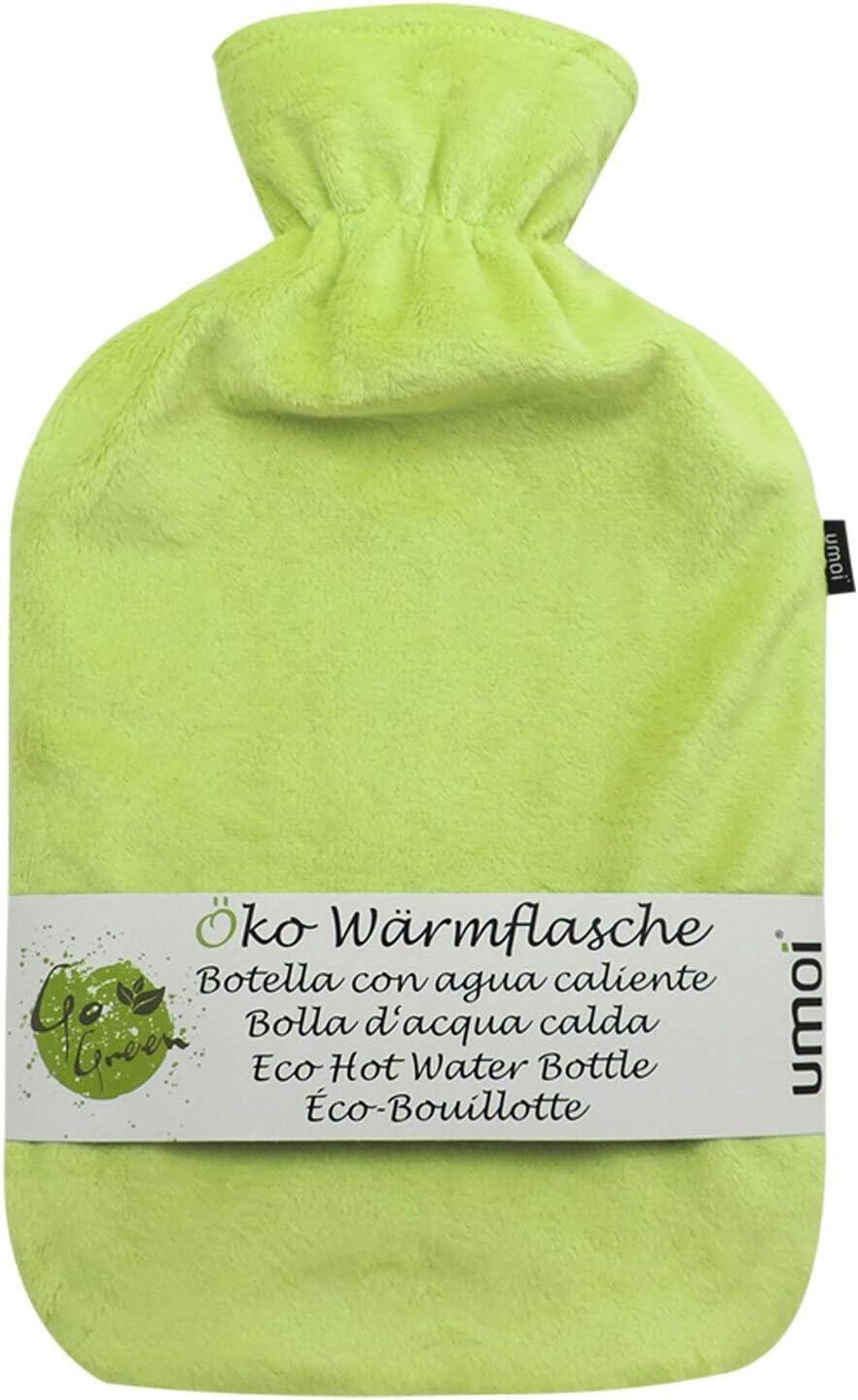 Hot Water Bottle 1.8 Litre with Supersoft Korean Fleece Cover with Zip and Extra Lining (Green)