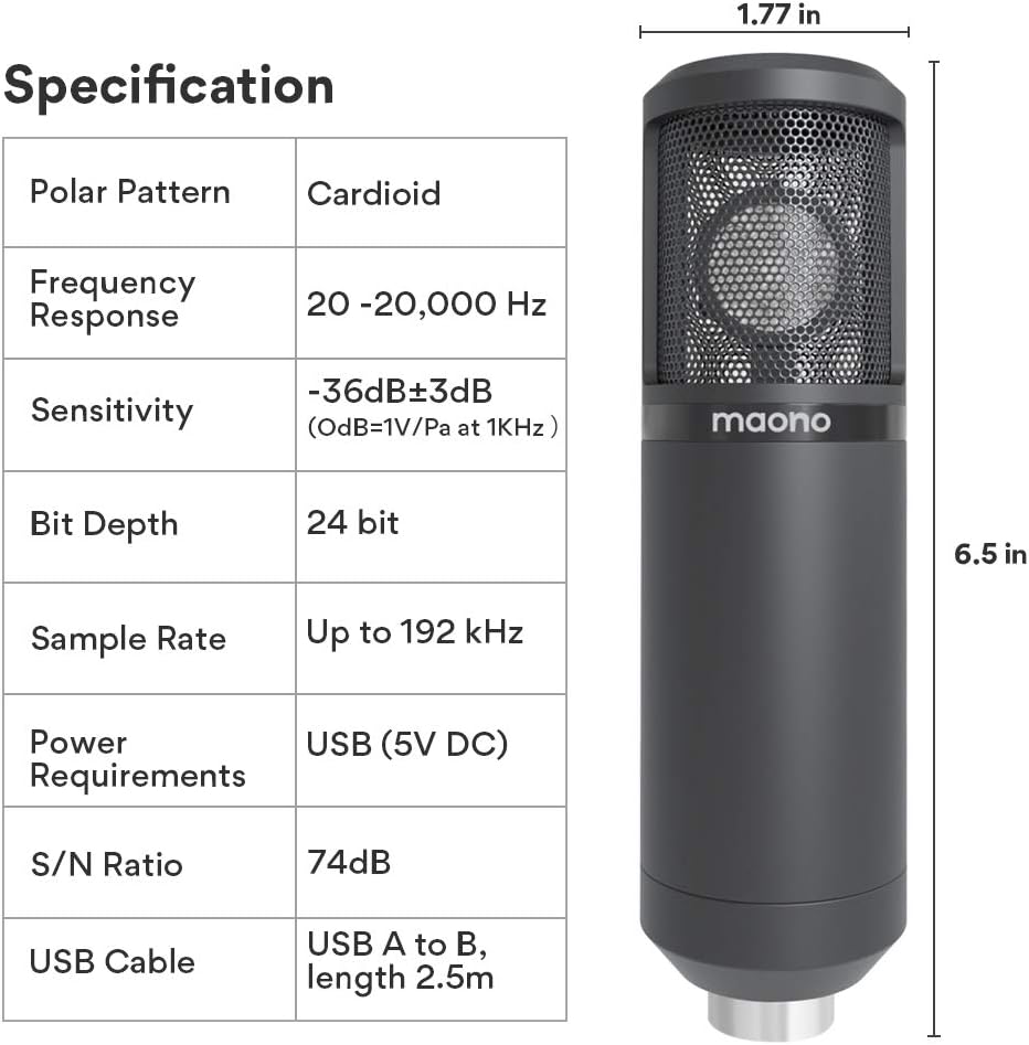 USB Microphone 25mm Large Diaphragm MAONO AU-PM430 Condenser PC Cardioid Mic with Professional Sound Chipset for Studio/Home Recording, Podcast, Gaming, Streaming, YouTube, Chatting: Computers & Accessories