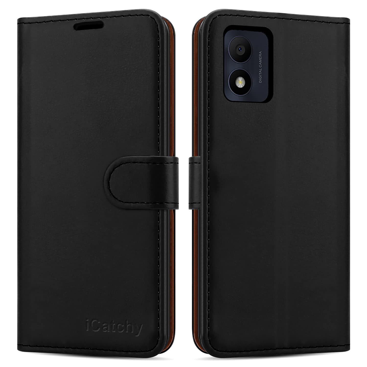 iCatchy for Alcatel 1B 2022 Case Leather Wallet Book Flip Folio Stand View Cover with Card Slots and Kickstand for Alcatel 1B 2022 Phone Cover (Black)