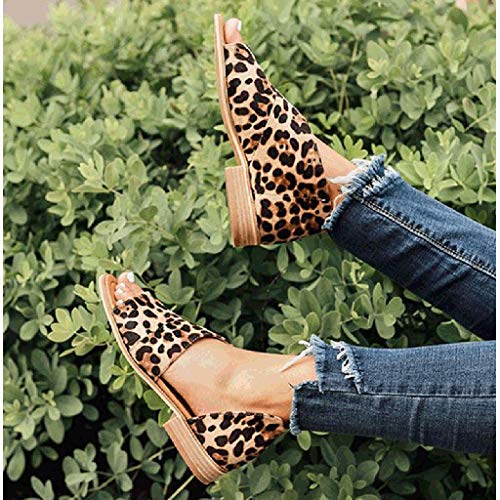 BEAUTYVAN Women's Boots,Retro Peep Toe Cut Out Leopard Low Heels Sandals Casual Walking Brown Shoes