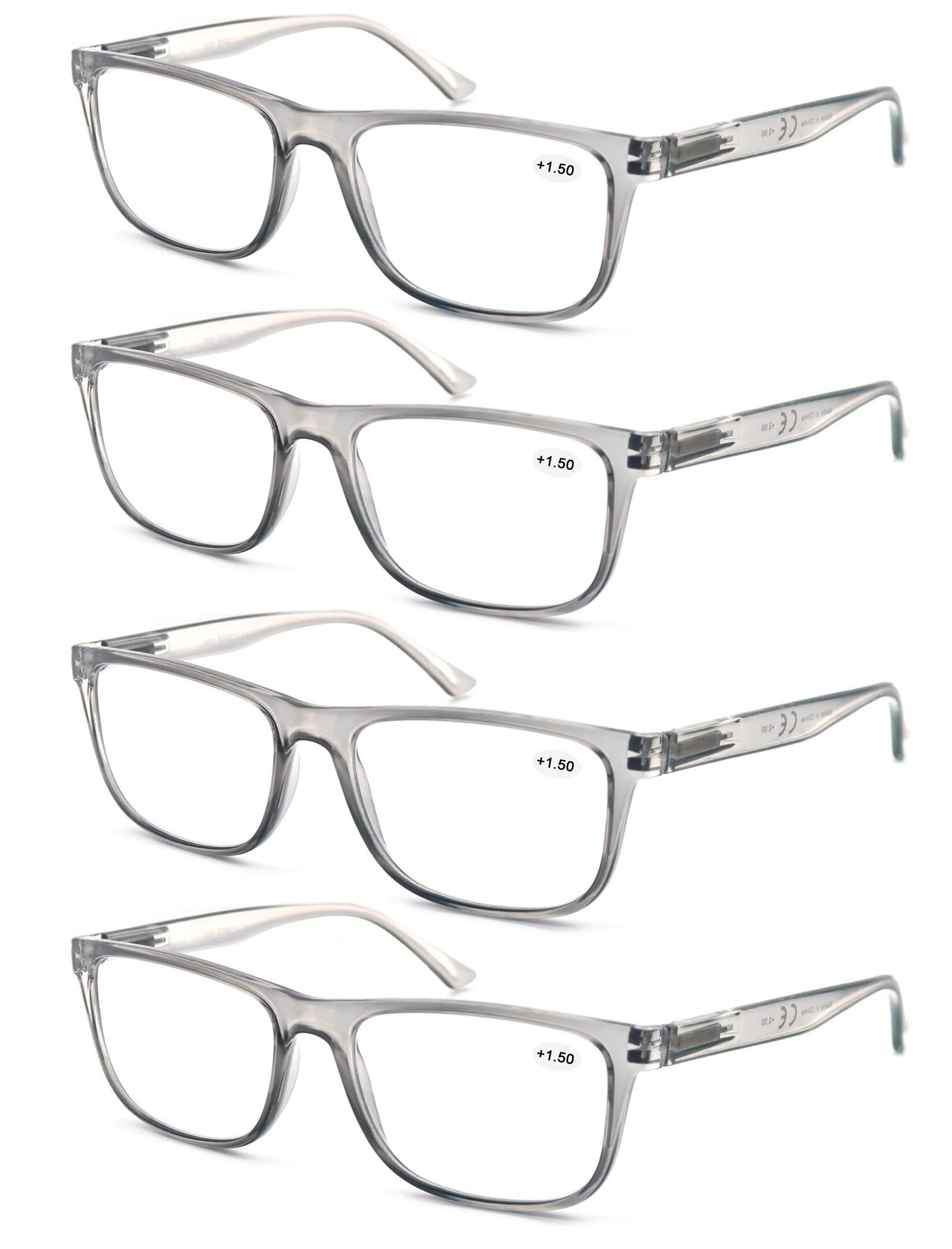 Photo 1 of OLOMEE Large Reading Glasses Mens Oversized Wide Readers +4.50 Lightweight Square Magnifying Cheaters for Men W/Big Head 4 Pack