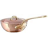 Mauviel M'Heritage 150 B 1.5mm Polished Copper & Stainless Steel Chef Pan With Lid, And Brass Handle, 1.3-Qt, Made in France