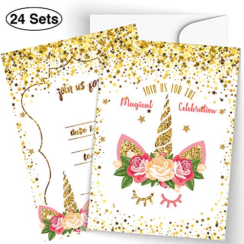 24 Unicorn Invitations Large Set Giltter Unicorn Face with 24 Envelopes Double Sided - Thumbnail 7