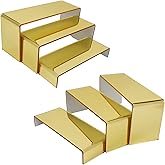 CRAFTIFANO Acrylic Display Risers 2 Sets 3 Tier Cupcake Stand for Dessert Jewelry Pop Figures Shelves Retail Shoe Showcase (Gold)