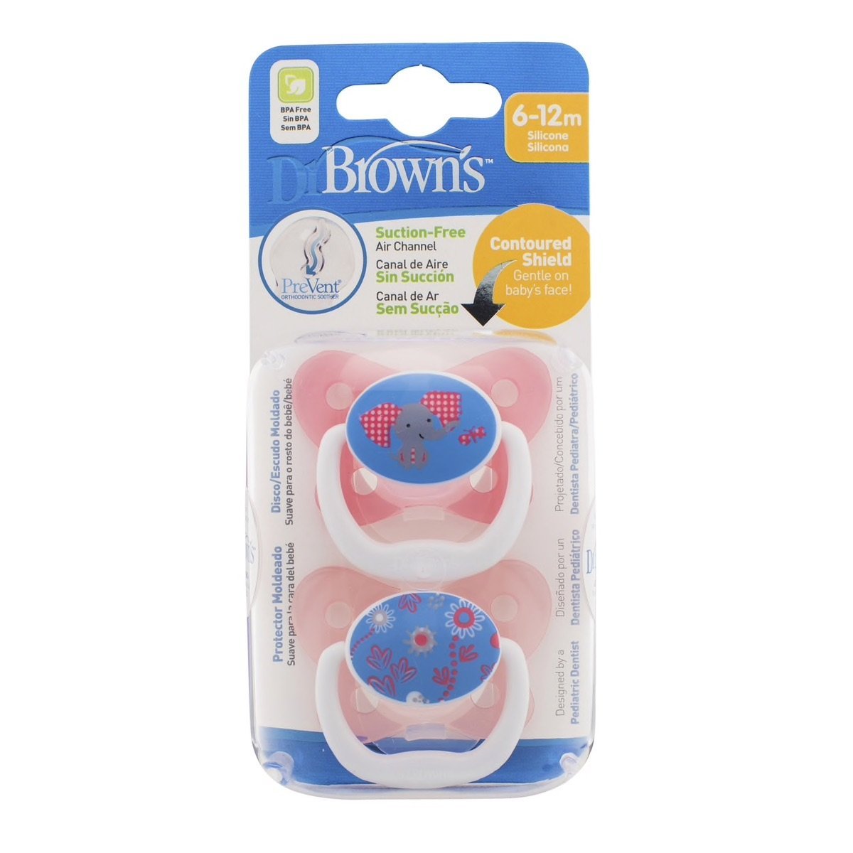 Dr. Brown's Prevent Butterfly shield Soother, 6 to 18 Months, Pink, Pack of 2