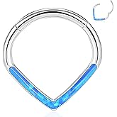 WBRWP 16G 8MM 10MM Septum Rings Piercing Jewelry: Teardrop Heart Shape Opal CZ 316L Surgical Steel Hinged Nose Rings Hoops Clicker Hypoallergenic Conch Helix Piercing Jewelry Daith Cartilage Earring