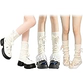 ZHLKHIOP 3 Pairs Y2K Leg Warmers,Cute Leg Warmers,Set with Pink Bandage, White Ball, and Multi-Layer Lace