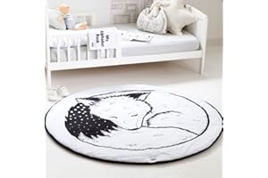 Hiltow Round Rugs Baby Rug Nursery Rugs Cute Fox Design Home Decoration Area Rugs Bedroom/Living Room Carpet Mat Baby Crawling Mats Kids Play Mat(Diameter : 39 inches)