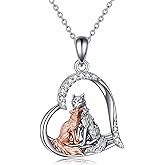 YAFEINI Fox Necklace for Women Girls Sterling Silver Kitsune Fox Love Heart Pendant Necklace Jewelry Gifts
