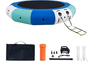 COOLWAVE Inflatable Water Trampoline for Lake 10ft/12ft, Floating Water Trampoline for Adults with 650W Electric Air Pump, 4-Step Rope Ladder and Mooring Ropes