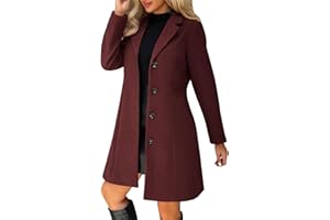 Pea Coats for Women Winter Notch Lapel Single Breasted Trench Coat Business Mid-Long Wool Blend Long Sleeve Overcoat