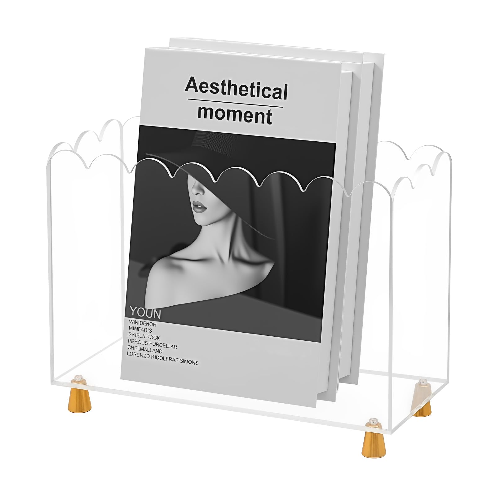 Photo 1 of **ONE END IS CRACKED**Tocemei Acrylic Magazine Holder,Magazine Rack Floor,Crystal Clear Stylish Organizer with Luxe Gold Metal Feet and Wave Edge Design Space Saving Storage for Books Newspapers Office Supplies,Home Office