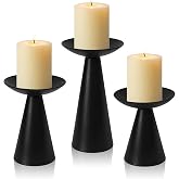 KEHAIL Matte Black Pillar Candle Holders Set of 3 - Modern Tapered Metal Candle Stand for Table Centerpiece, Candlelight Dinner, Home Decor & Fireplace Ornaments (3, Black)