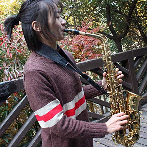 Gold Happy Saxophone Neck Strap with Comfortable Soft-Padded, Adjustable Harness Belt and Metal Hook for Tenor Alto Sax and Clarinets Obo
