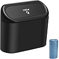 AHIER Small Car Trash Can with lid, Plastic Car Garbage Can Portable Hanging Mini Car Trash Can Car Holder with 30pcs Garbage Bags for Car, Office, Home