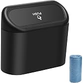 AHIER Small Car Trash Can with Lid, Plastic Mini Car Garbage Can Portable Hanging Holder with 30pcs Bags for Cars, Office, Home