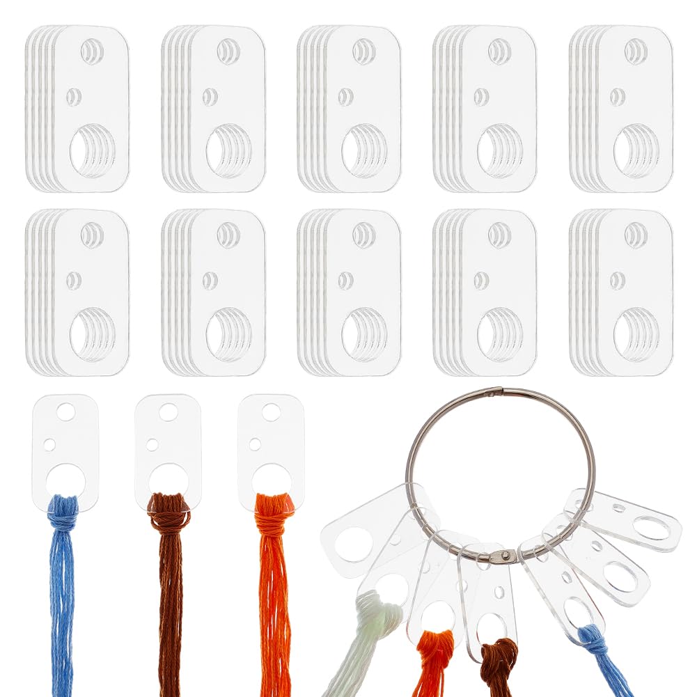 OLYCRAFT 50Pcs Clear Acrylic Thread Bobbins Set with Hinged Ring Rectangle Acrylic Bobbins Cross Stitch Tread Bobbins Sewing Thread Winding Thread Bobbins Organizers for Sewing Storage DIY Crafts