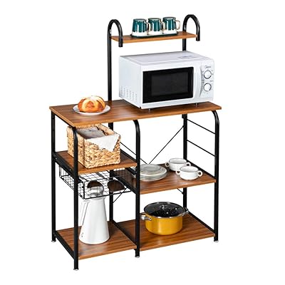 ROVSUN 4-Tier Microwave Storage Stand with 10 Hooks for Kitchen