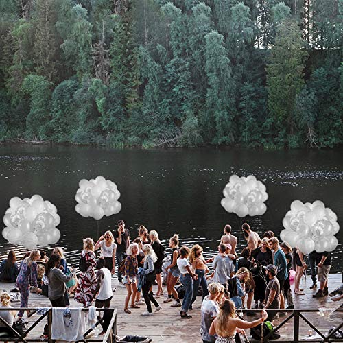 image for Dandy Decor 60 Pack White Balloons + White Confetti Balloons w/Ribbon 