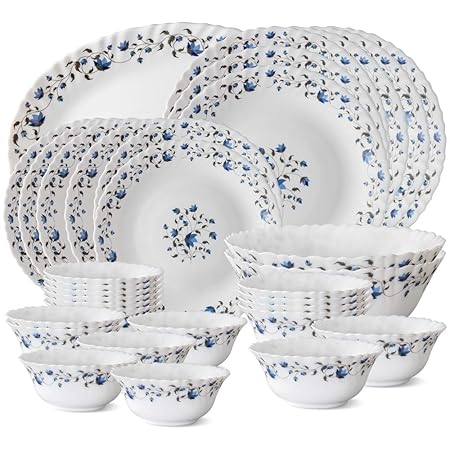 Larah by Borosil Helena Opalware Dinner Set, 33-Pieces, White