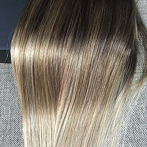 Fshine 14" Tape in Hair Extensions Skin Weft Dip Dye Real Hair Extensions Balayage Hair Color #2 Fading to #6 and #18 Ash Blonde Full Head Tape in Tape in Hair Extensions 50g 20 Pcs Per Package