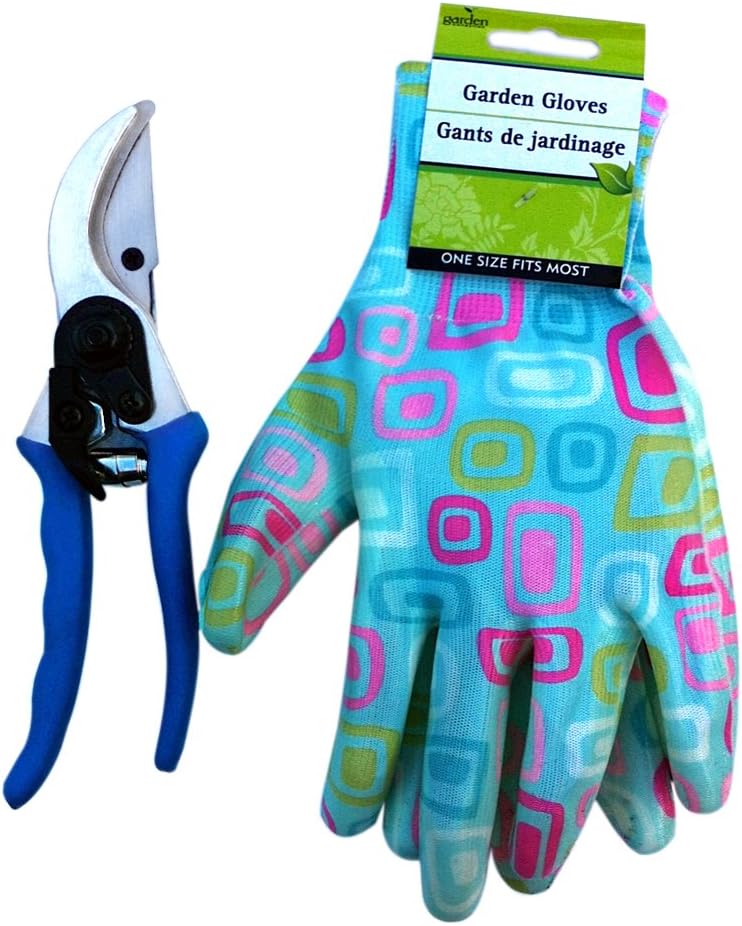 1 Carbon Steel Bypass Pruner and 1 Pair Safety Gloves-2 Item Bundle- Pruning Shears for Home or Landscaping- Precision Scissor Like Cuts-Perfect Garden Hand Tool - Gift Set
