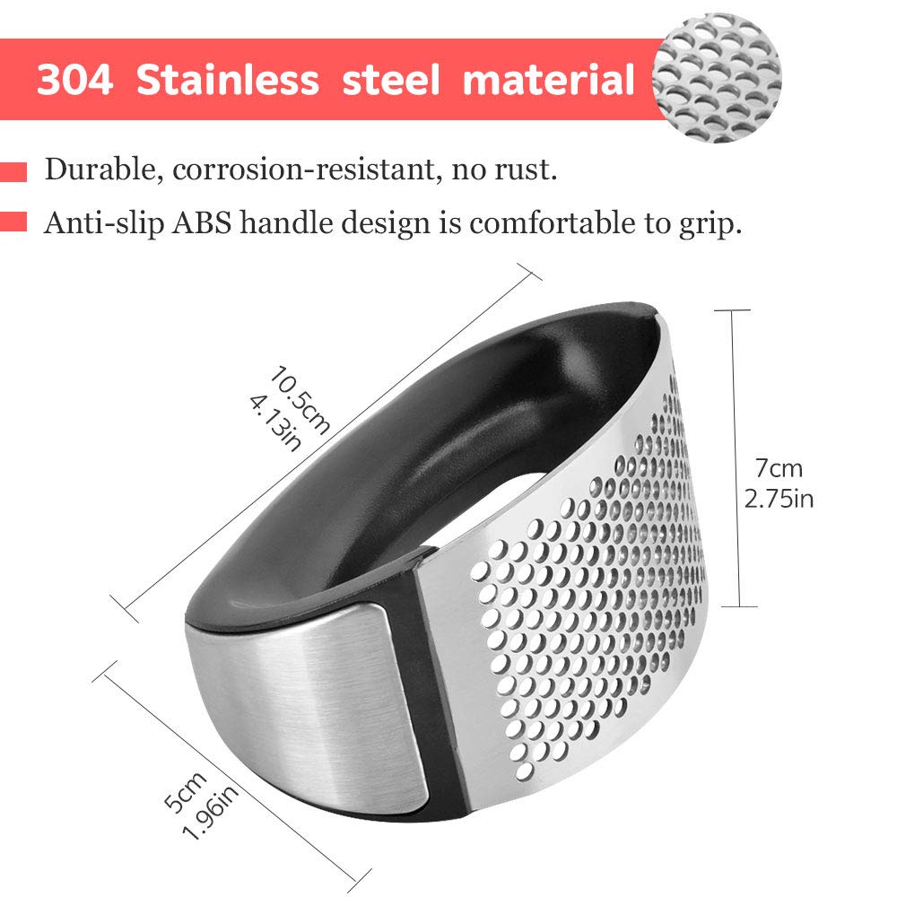 Urbeutyke Garlic Press 304 Steel Stainless Garlic Crusher Professional Grade Manual Garlic Squeezer Masher Tool with 1PC Upgrade Silicon Garlic Peeler