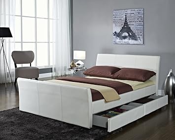 New Stunning Double King Size Faux Leather Sleigh Bed In Brown