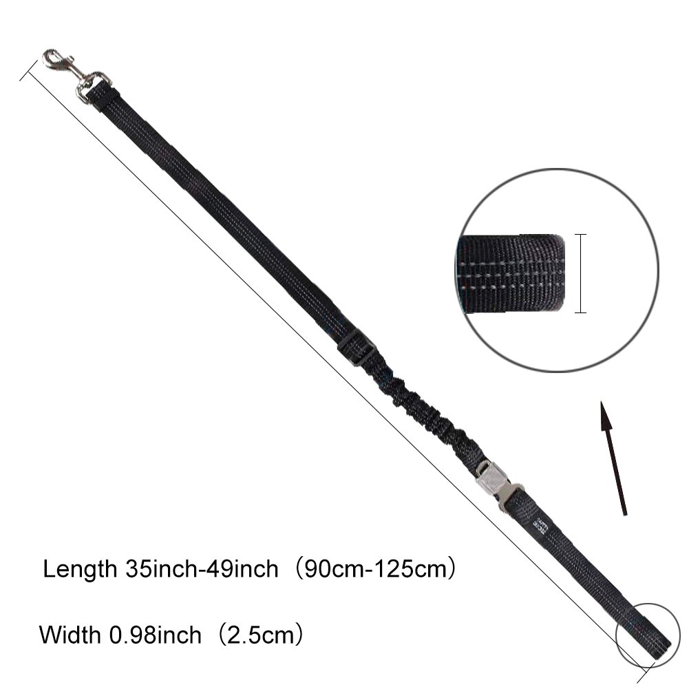 Dog Leash Adjustable Length - Reflective Nylon Webbing- High Elasticity Retractable Indestructible Dog Leash with Car Seat Belt Clip for Large & Medium Dogs Training, Walking and Car Travel (black)