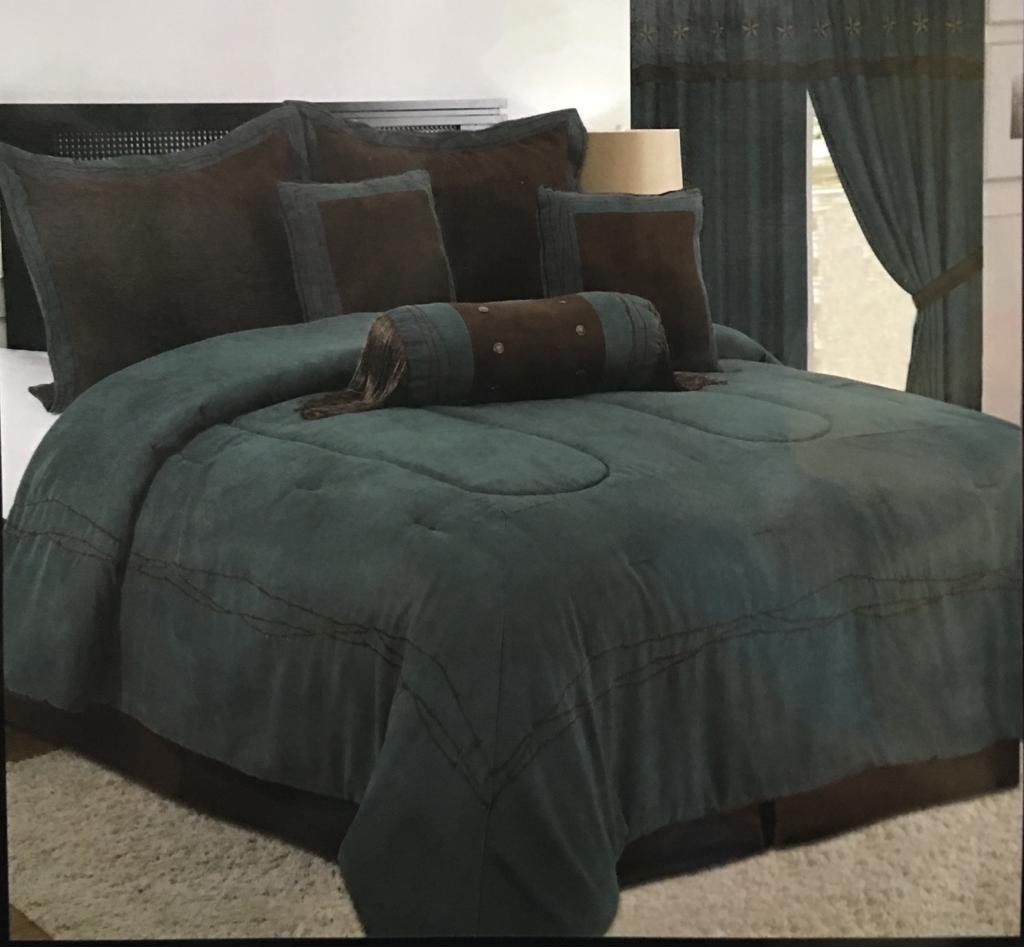 7pc Microsuede Western Barbed Wire Comforter Set Turquoise