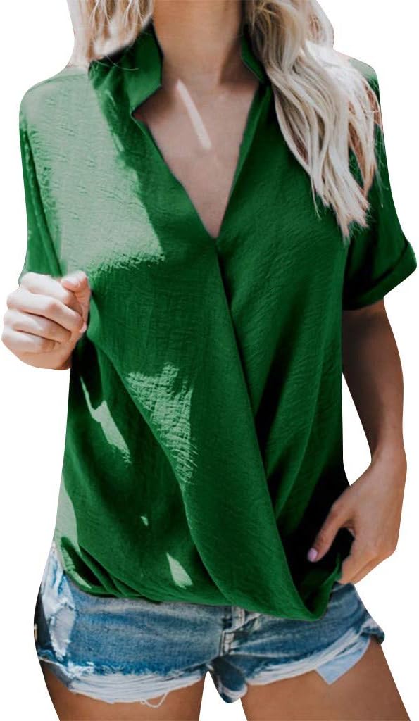 AgrinTol Women's Summer Short Sleeve Tops Solid Causal Tunic Blouse Tops T-Shirt