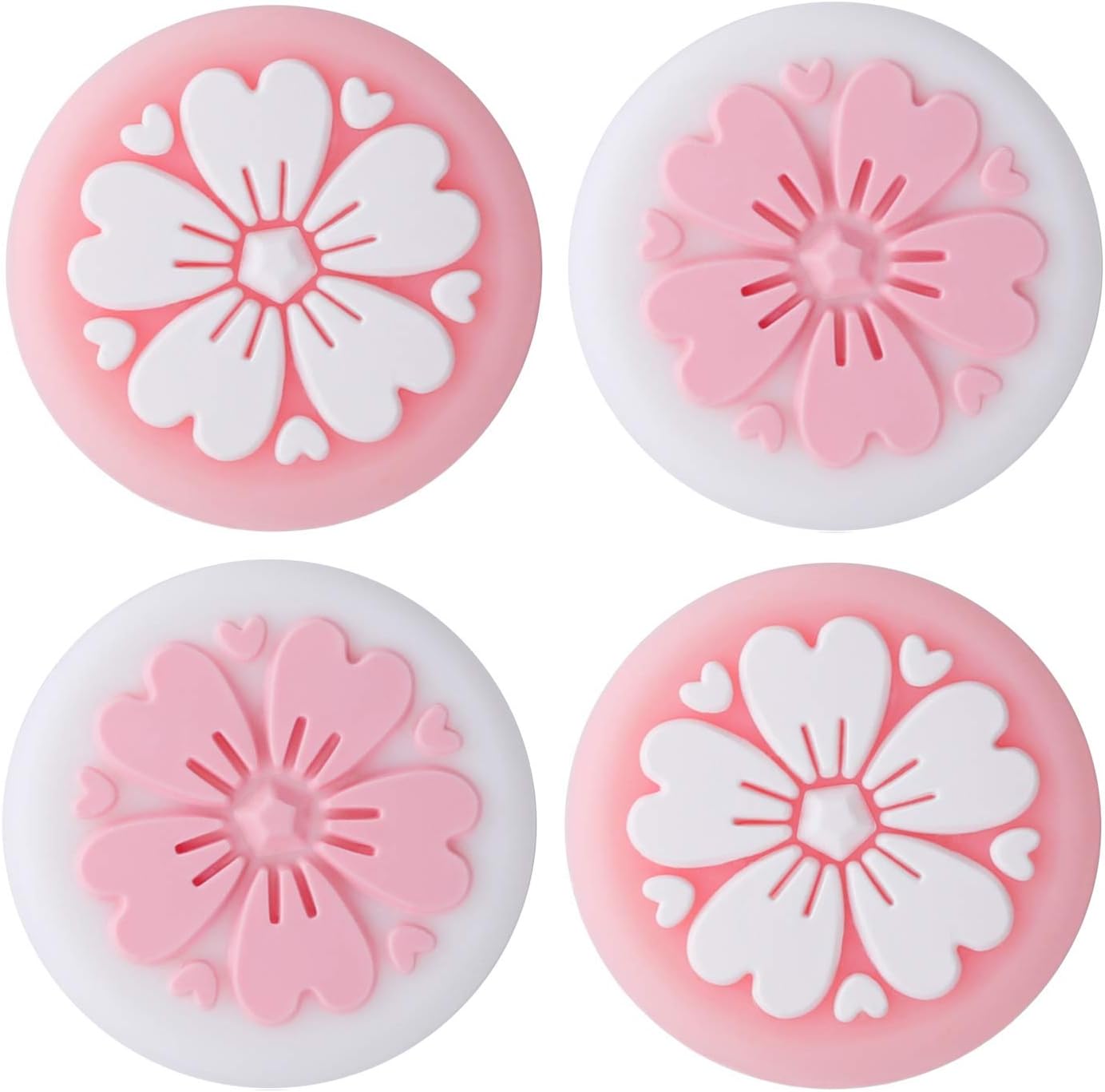 Tscope Sweet Sakura Flower Thumb Grip Caps for Nintendo Switch & Lite, Joy-Cons Joystick Soft Silicone Analog Cover for NS Controller Consolo (Pink&White)