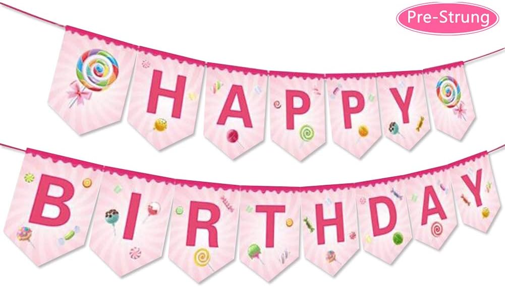 Anor Wishlife Candyland Birthday Banner,Lollipop Birthday Banner,Rainbow Candy Birthday Banner,Donut Birthday Banner,Candyland Party Supplies,Candyland Baby Shower,Candyland Decoration for Girls,Kids,Home,Classroom,Bedroom(No DIY,Pre-Strung)