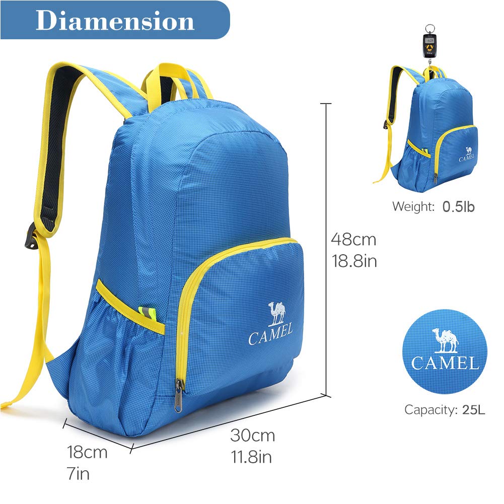 CAMEL CROWN Hiking Daypacks 25L Lightweight Packable Durable Travel Hiking Backpack Camping Outdoor Water Resistant Bookbags(Blue)