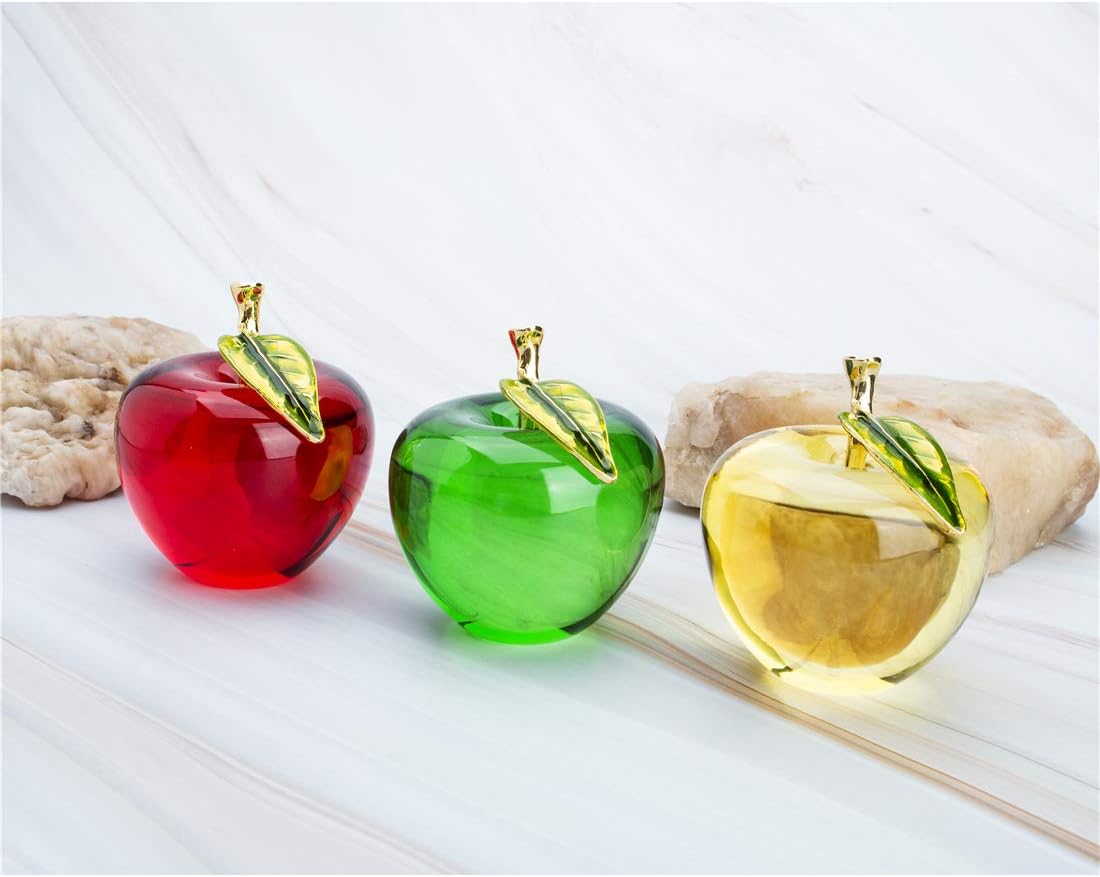 H&D Crystal Glass Apple Paperweight Craft Decor (Apple-Set of 3)
