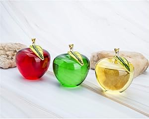 H&D Crystal Glass Apple Paperweight Craft Decor (Apple-Set of 3)