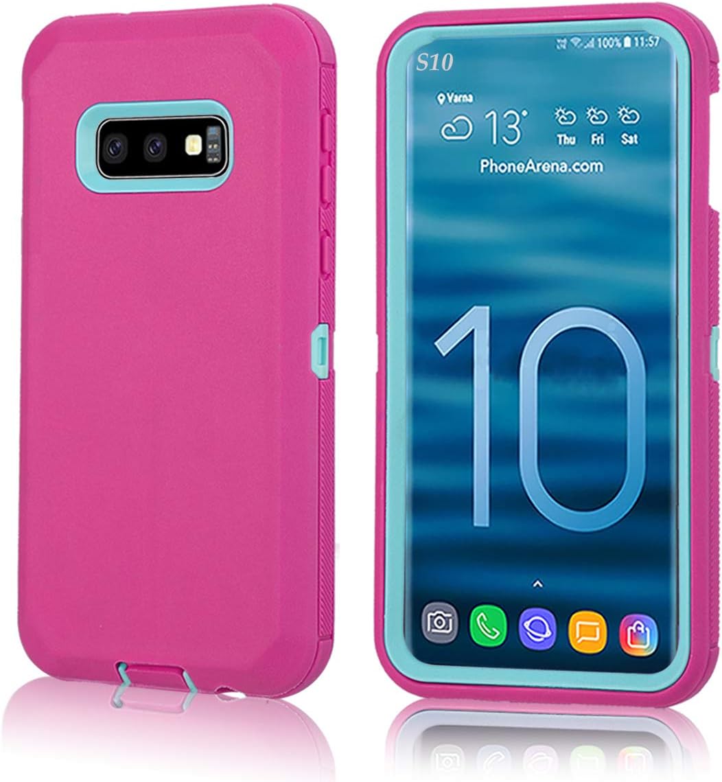 FastSun Samsung Galaxy S10 Plus Defender Case, Protective Defender Shockproof Hybrid Case Dual Layer Design Hard Cover for Samsung Galaxy S10 Plus (Pink-Teal)