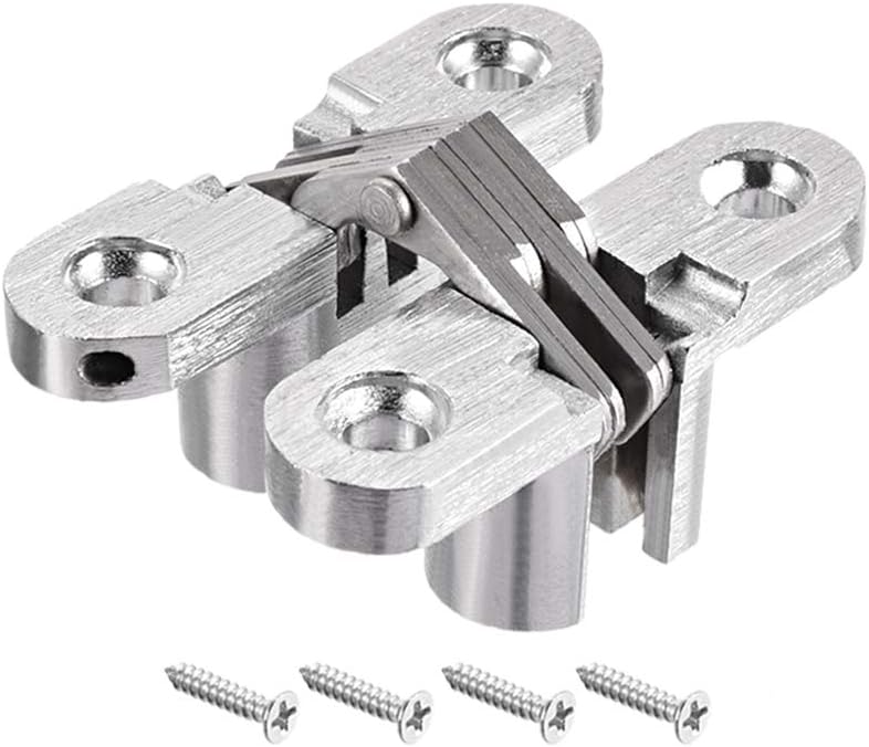 sourcing map 2pcs Invisible Concealed Cross Hinges Wooden Doors, Zinc Alloy, 45 x 37 x 12mm, Silver Tone, 45mm Length,2 pcs