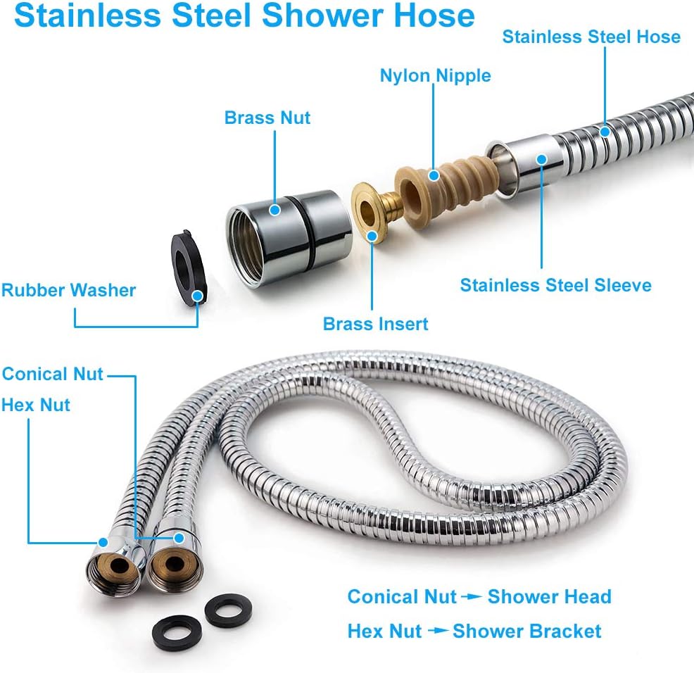 Handheld Shower Head High Pressure 5 Spray Settings Massage Spa Detachable Hand Held Showerhead Chrome Face with Hose and Adjustable Bracket - - 