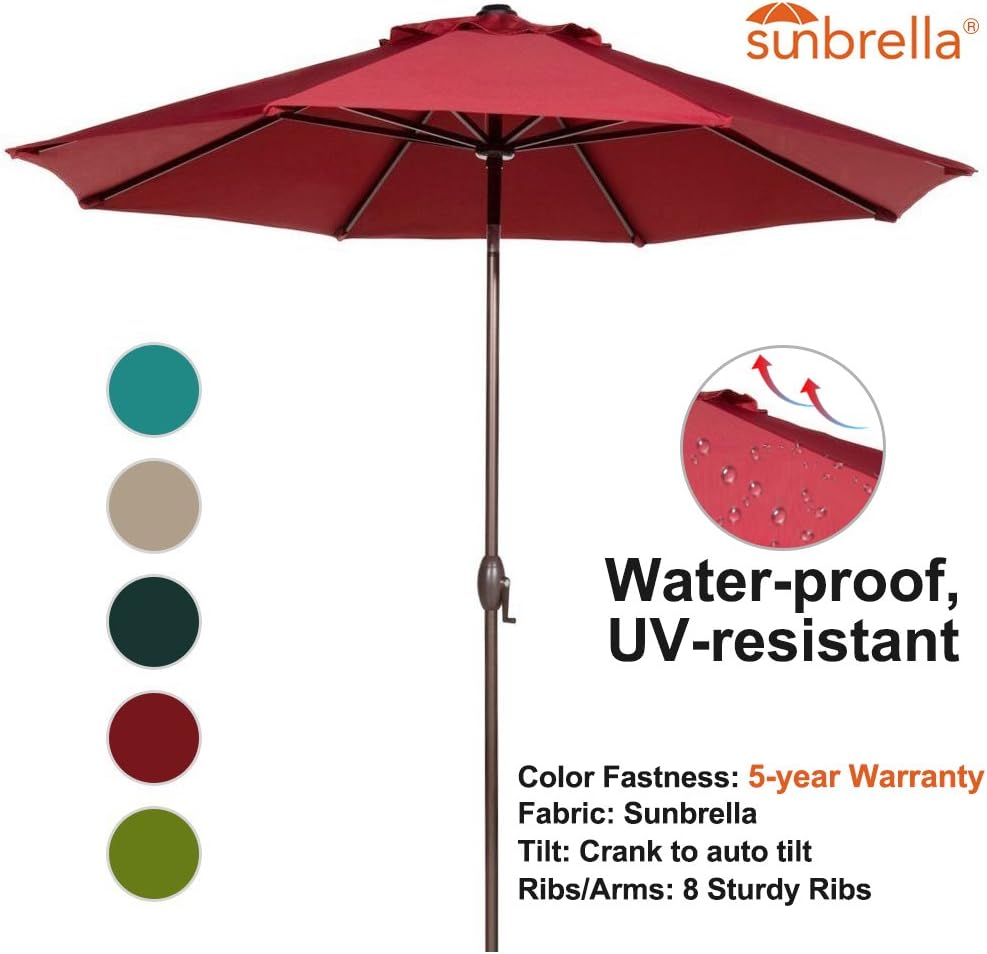 Amazon Com Abba Patio 9ft Patio Umbrella Sunbrella Outdoor Umbrella Patio Market Table Umbrella With Auto Tilt And Crank For Garden Lawn Deck Backyard Pool Canvas Jockey Red Garden Outdoor