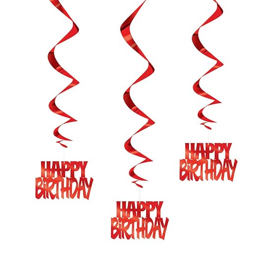 Unique Party 62942 Hanging Red Happy Birthday Decorations, Pack of 3